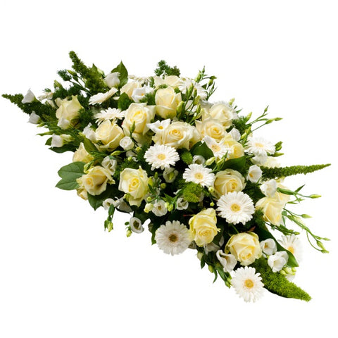 VERSE BLOEMEN - ROUW - wit kiststuk langwerpig