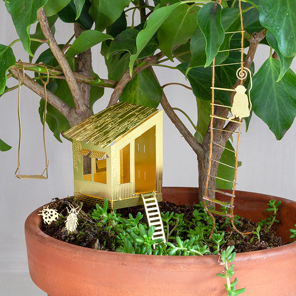 DECO - Mini messing boomhutje voor je plant