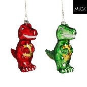 KERST - ORNAMENT - Dinosaurus (groen/rood)