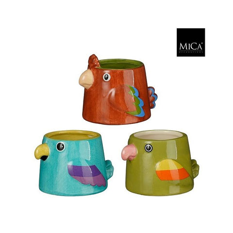 KERAMIEK - Vogelpotjes (rood, blauw, groen)