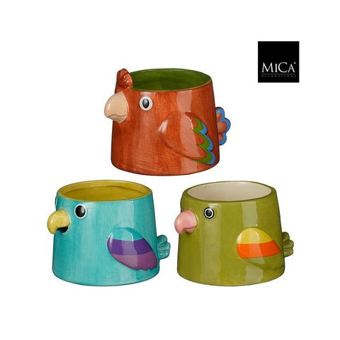 KERAMIEK - Vogelpotjes (rood, blauw, groen)