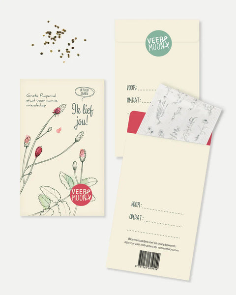 KAARTEN - Bloemzaden kaartjes - 'Ik lief jou'