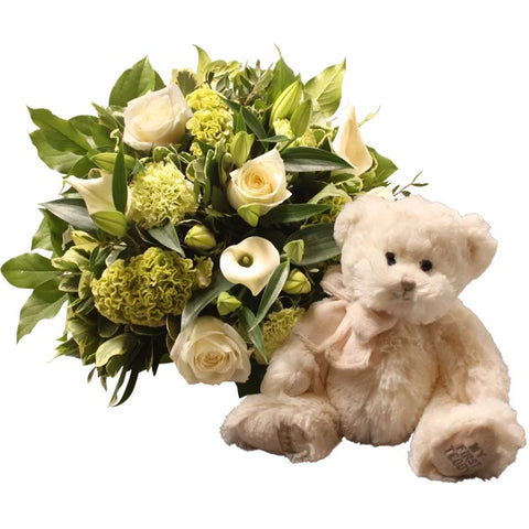 VERSE BLOEMEN - Rond wit teddyboeket
