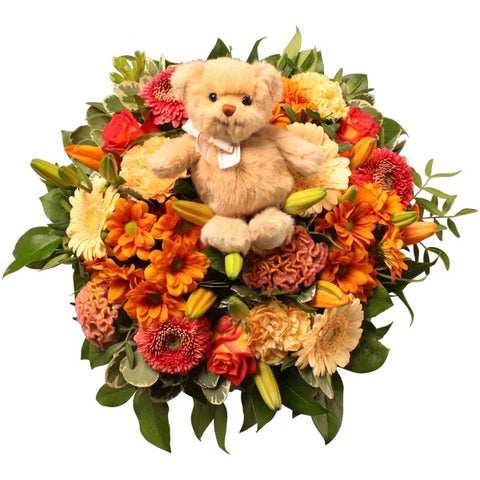 VERSE BLOEMEN - Rond kleurrijk teddyboeket